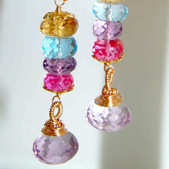 18k Gold Sterling Amethyst Multi Gemstones Chandelier Earrings Jewelry - Picture 4 of 7